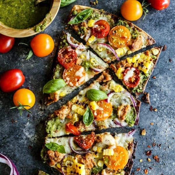 grilled pizza made with a flatbread crust