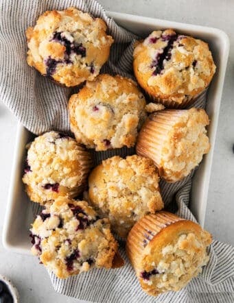 Homemade blueberry muffins in a pan