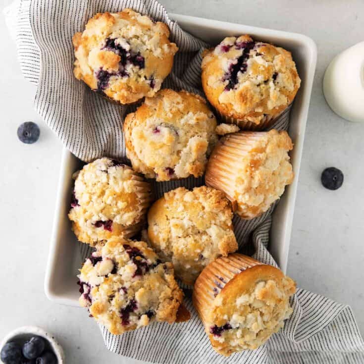 Homemade blueberry muffins in a pan