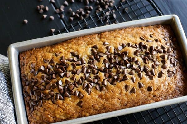 Sour Cream Banana Bread with mini chocolate chips