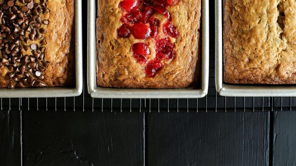 Sour Cream Banana Bread loaves on a cooling rack