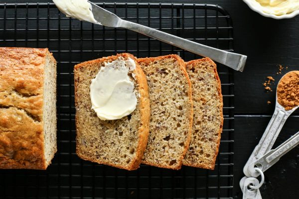 slices of Banana Bread with butter