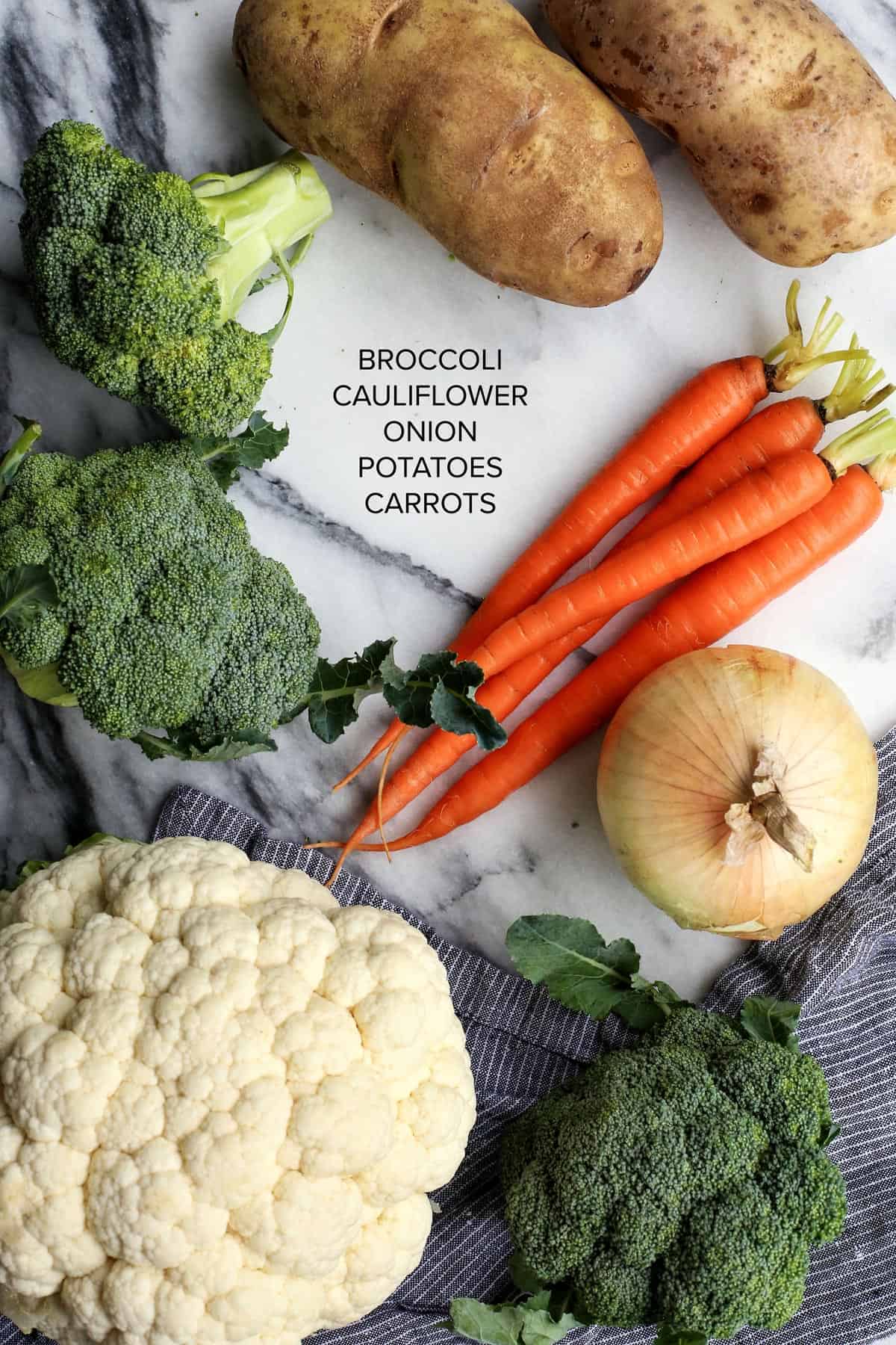 Ingredients for broccoli cheddar soup.