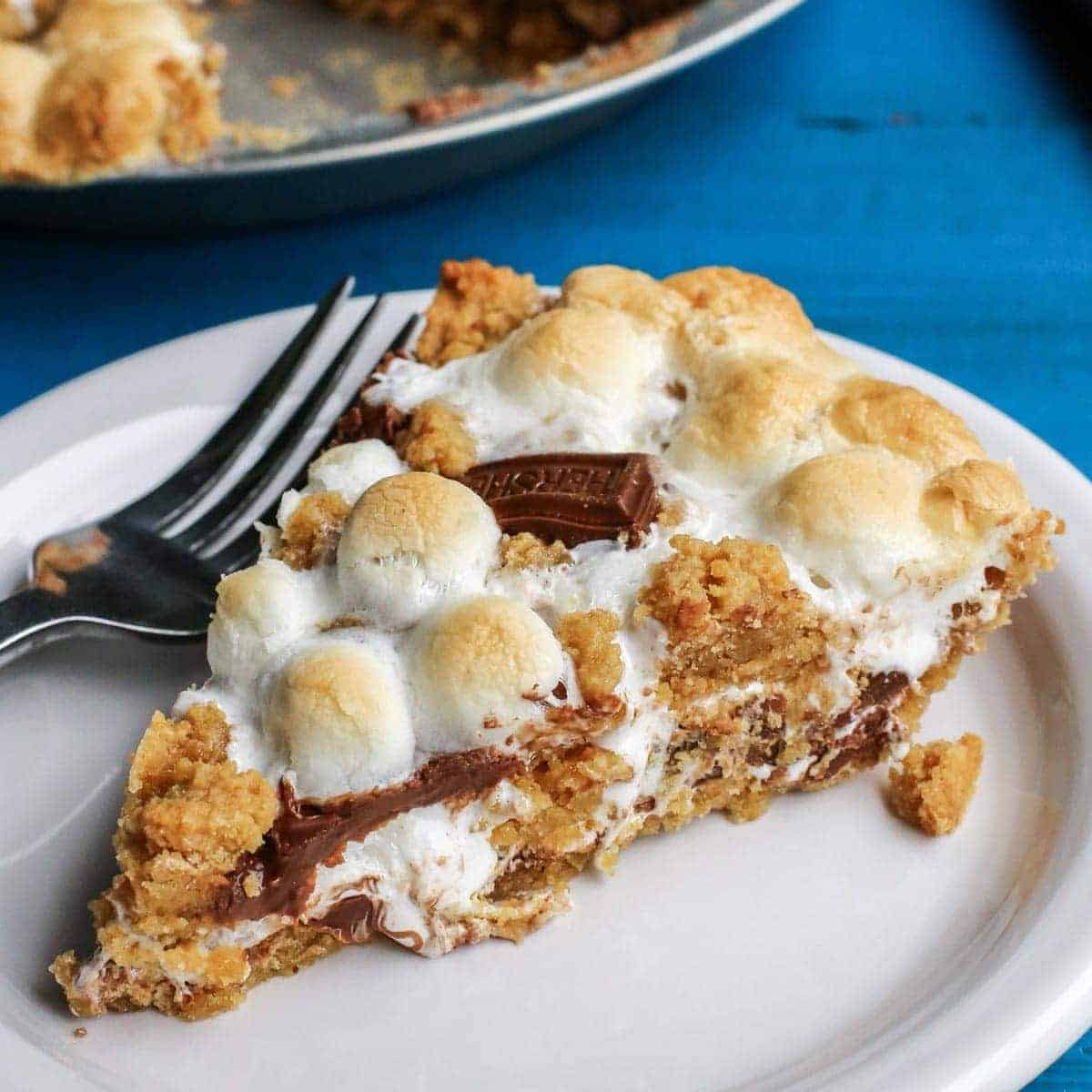 S'mores Pie slice with a fork