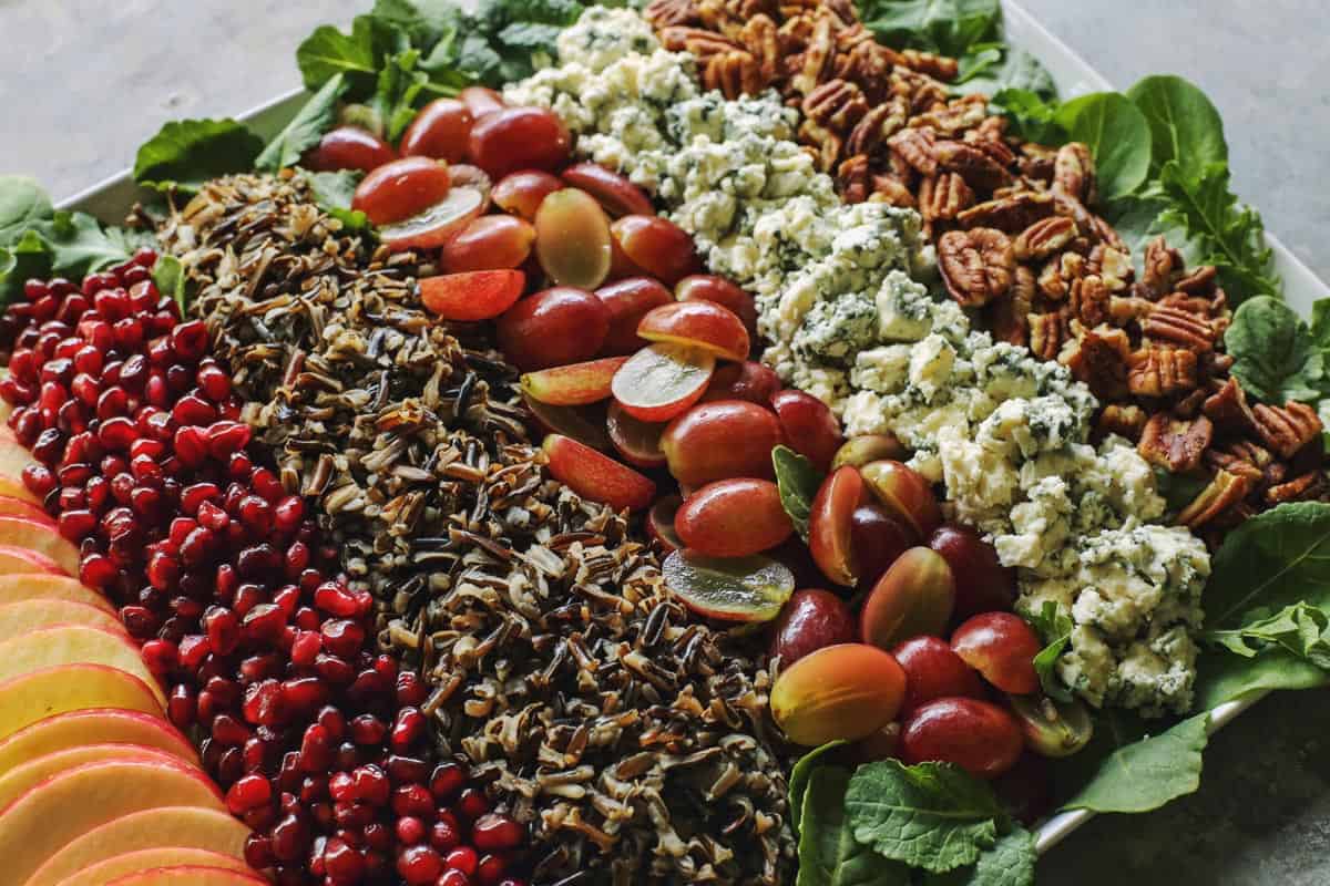 salad with wild rice, grapes, blue cheese, pecans