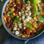 pinterest image of a bowl of Creamy Enchilada Chili