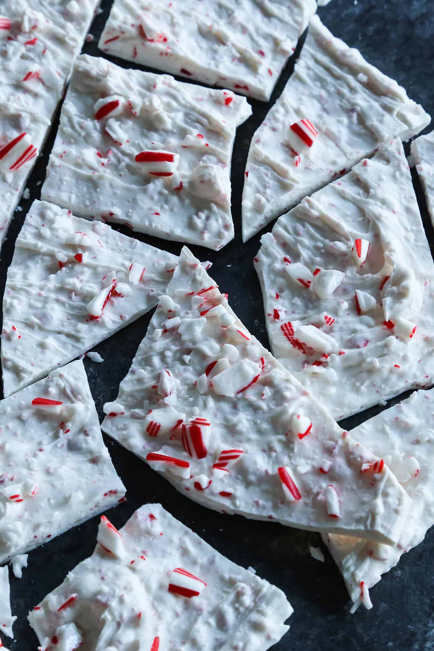 Overhead view of peppermint bark