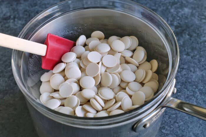 White candy melts in a double boiler