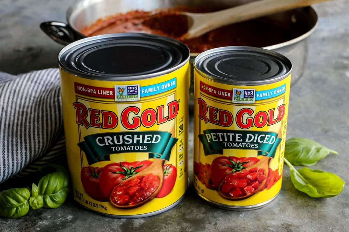 cans of Red Gold tomatoes