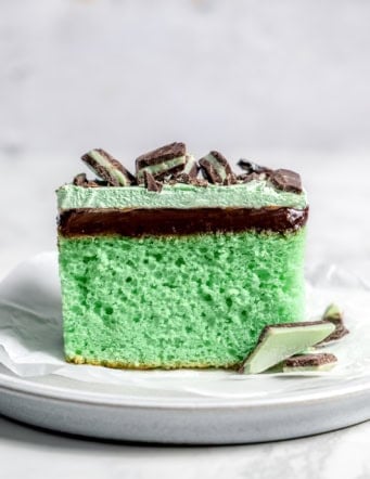 Slice of grasshopper cake on plate