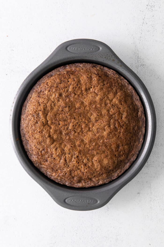 Carrot cake in a round cake pan