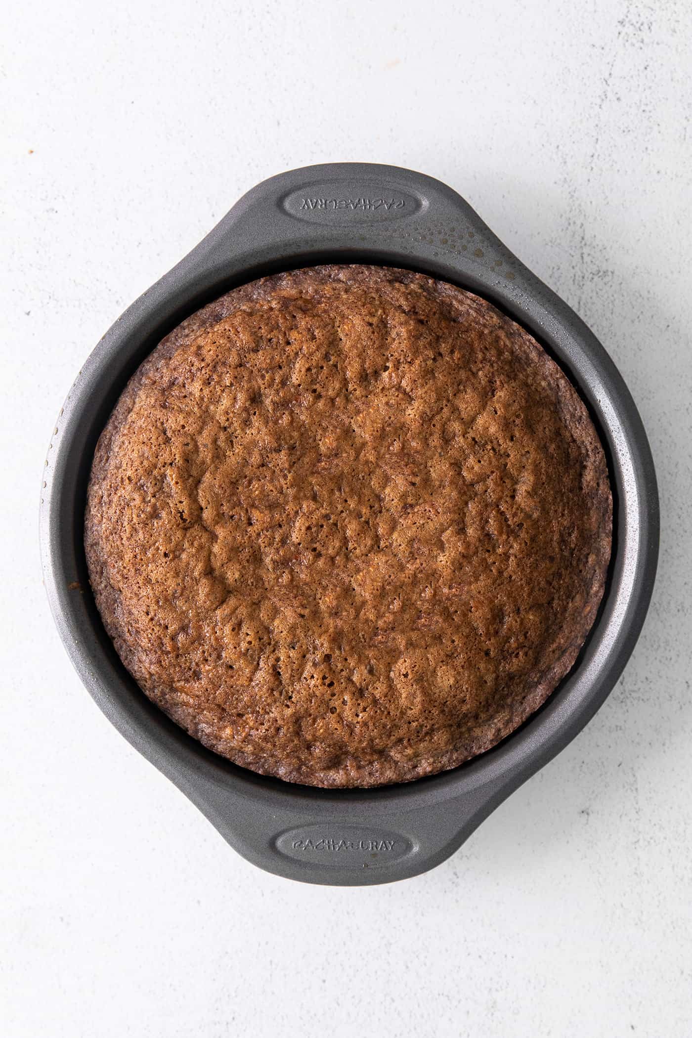 Carrot cake in a round cake pan