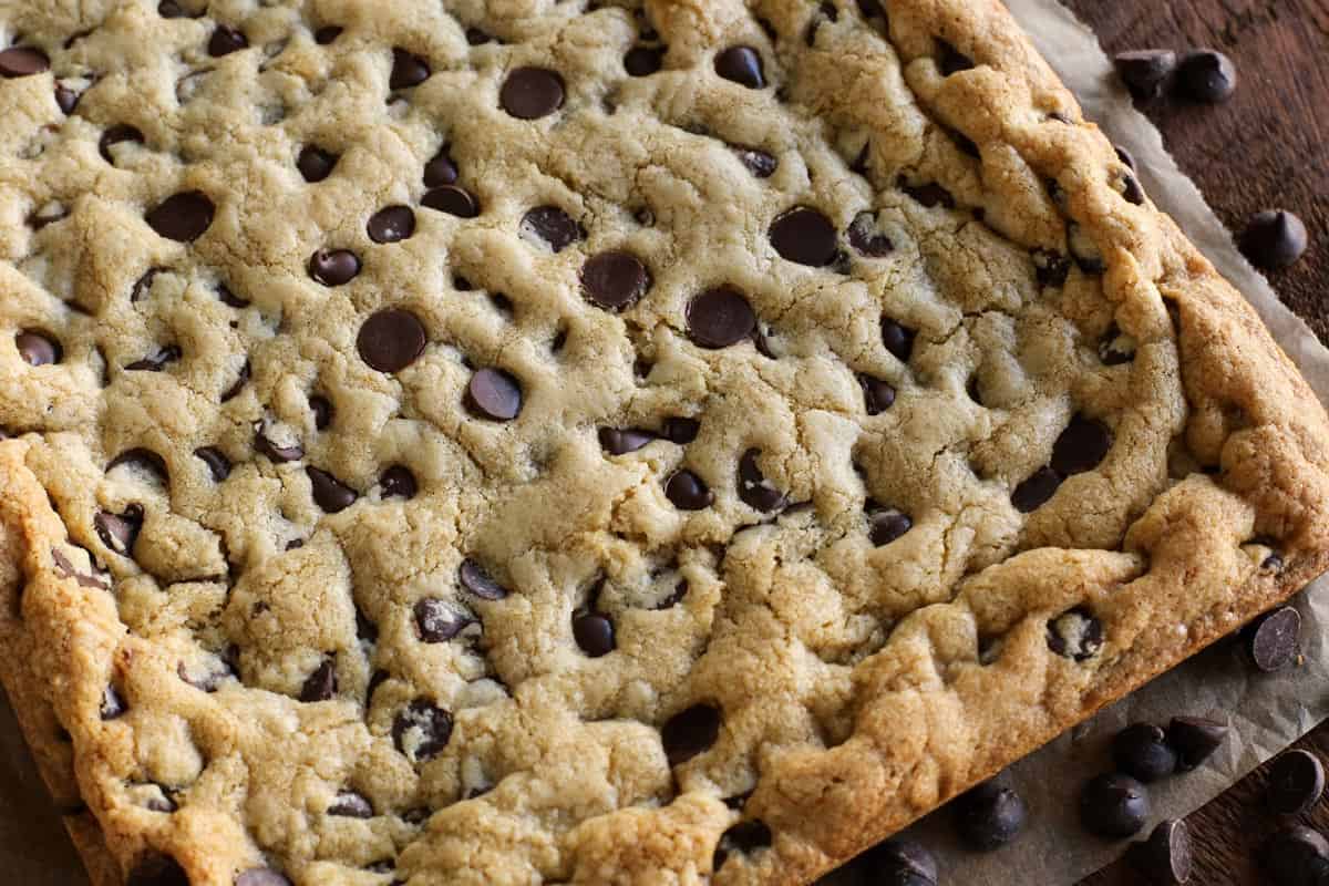 chocolate chip cookies baked in a pan