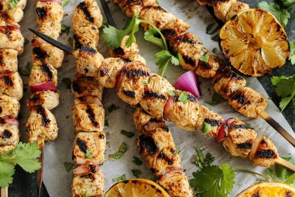 Grilled Margarita Turkey Kebabs with fresh cilantro