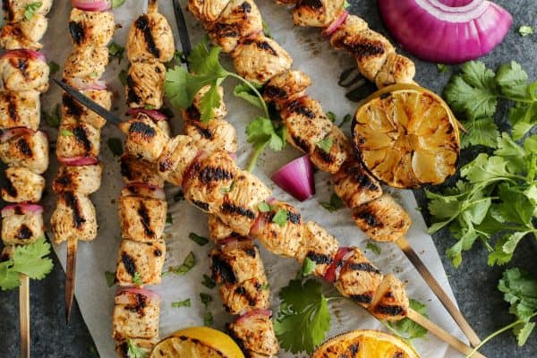 Grilled Margarita Turkey Kebabs with grilled oranges