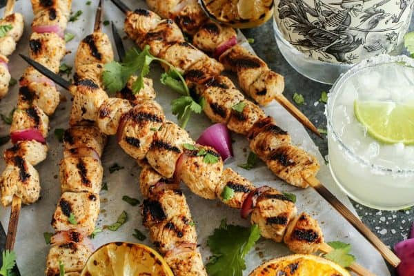 Grilled Margarita Turkey Kebabs with a traditional margarita