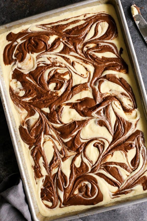 overhead view of a marble cake