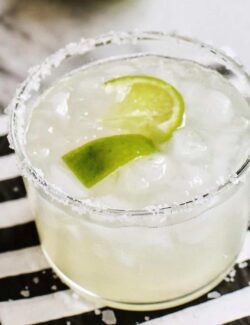 a margarita in a salt-rimmed glass