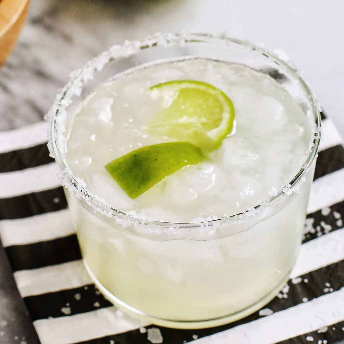 a margarita in a salt-rimmed glass