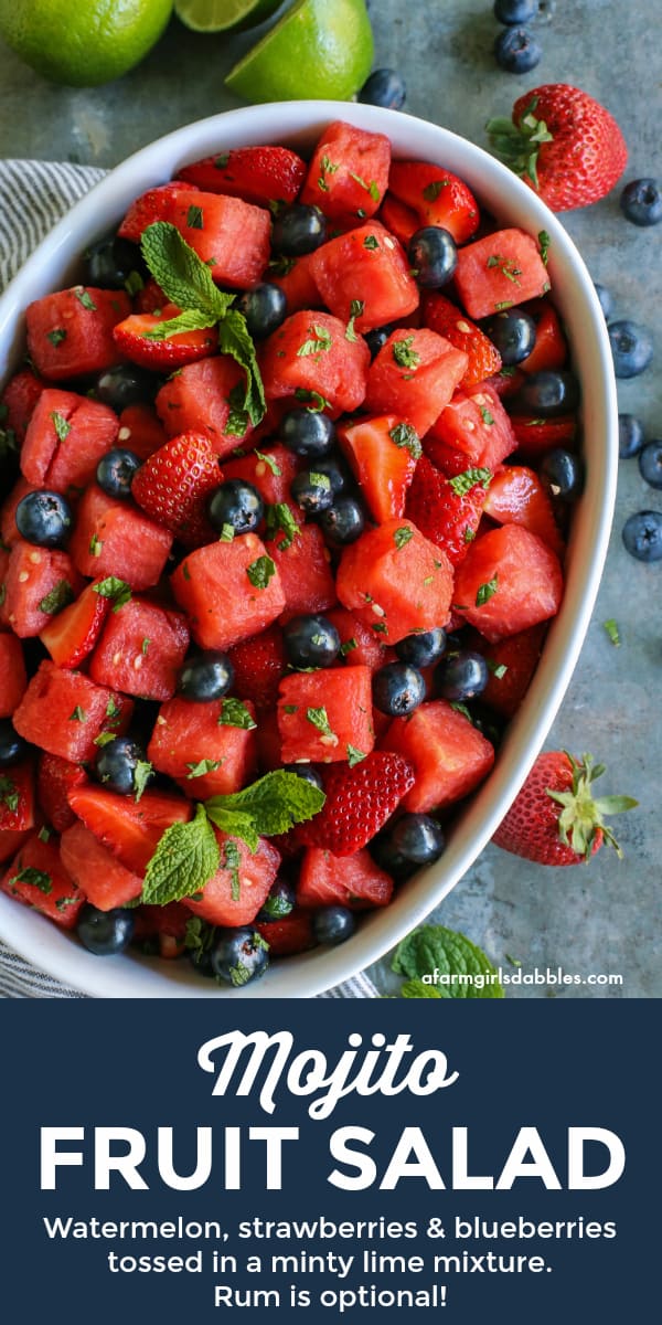 pinterest image of mojito fruit salad