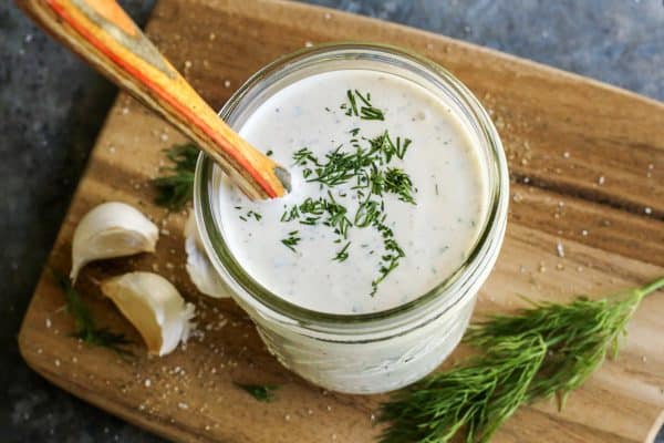 a jar of homemade buttermilk ranch dressing