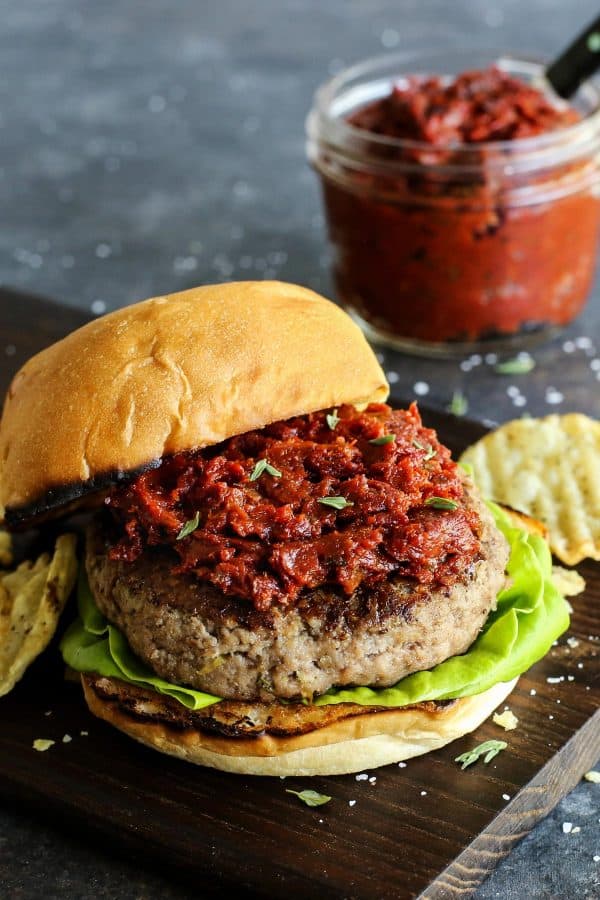 Goat cheese stuffed turkey burger