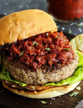 goat cheese stuffed turkey burger on a grilled bun