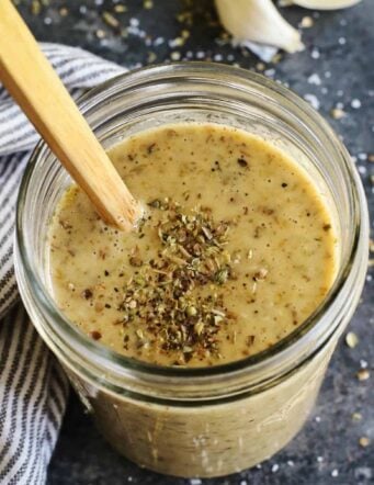 homemade Italian vinaigrette in a glass jar