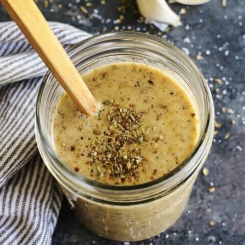 homemade Italian vinaigrette in a glass jar