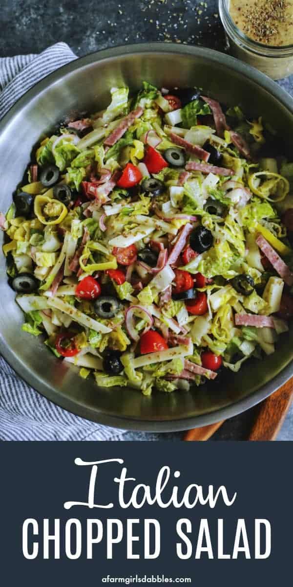 pinterest image of Italian chopped salad in a large bowl