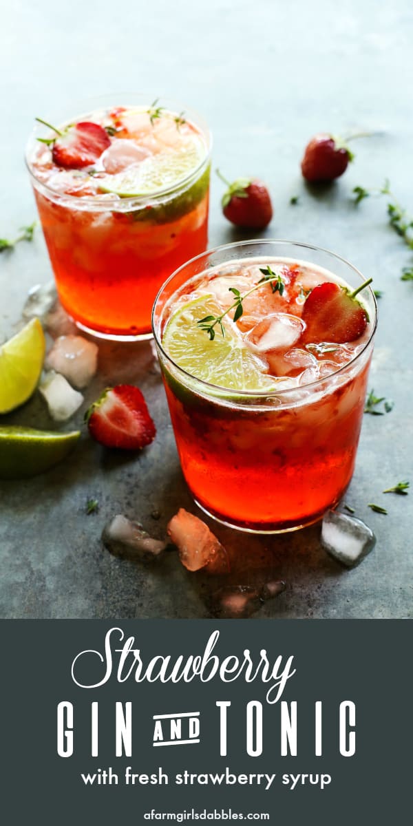 pinterest image of strawberry gin and tonic