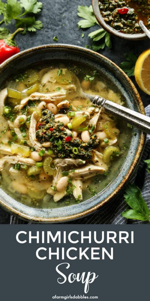 pinterest image of Chicken Chimichurri Soup