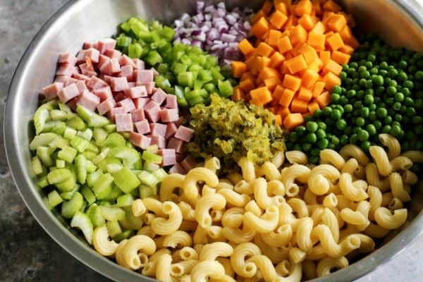 ingredients for creamy macaroni salad