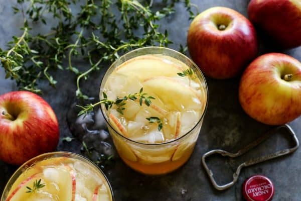 apple sangria in clear glasses