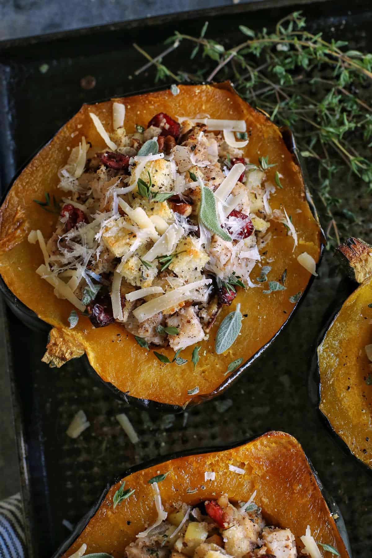 acorn squash halves stuffed with turkey dinner