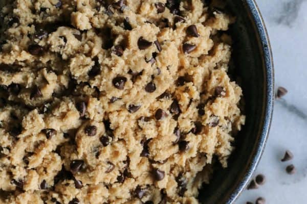 edible chocolate chip cookie dough in a bowl