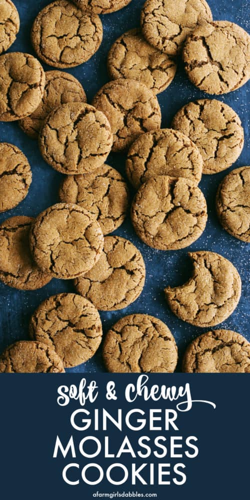 pinterest image of chewy ginger molasses cookies