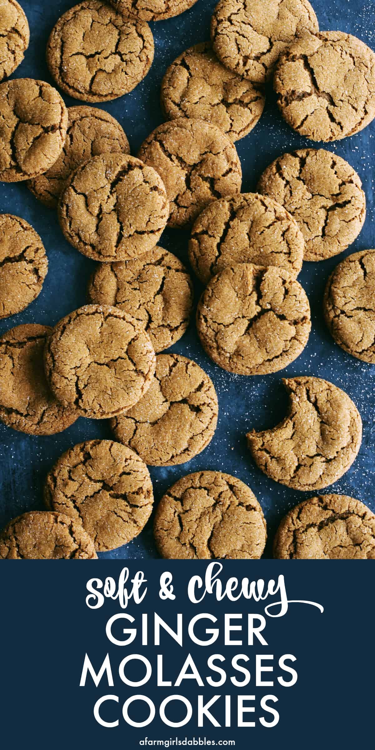 pinterest image of chewy ginger molasses cookies