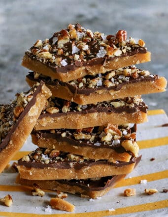 A stack of toffee buttercrunch pieces