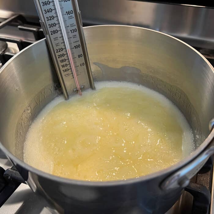 Butter and sugar boiling in a saucepan