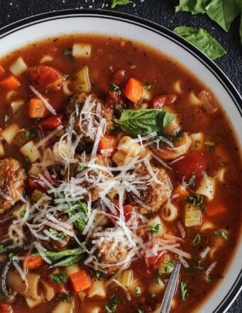 Italian meatball soup in a bowl