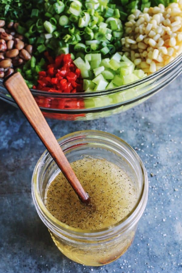 dressing in a mason jar, for Texas caviar