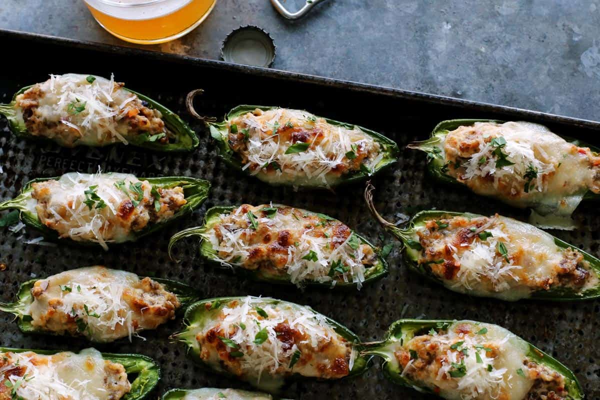 jalapeno poppers on a pan
