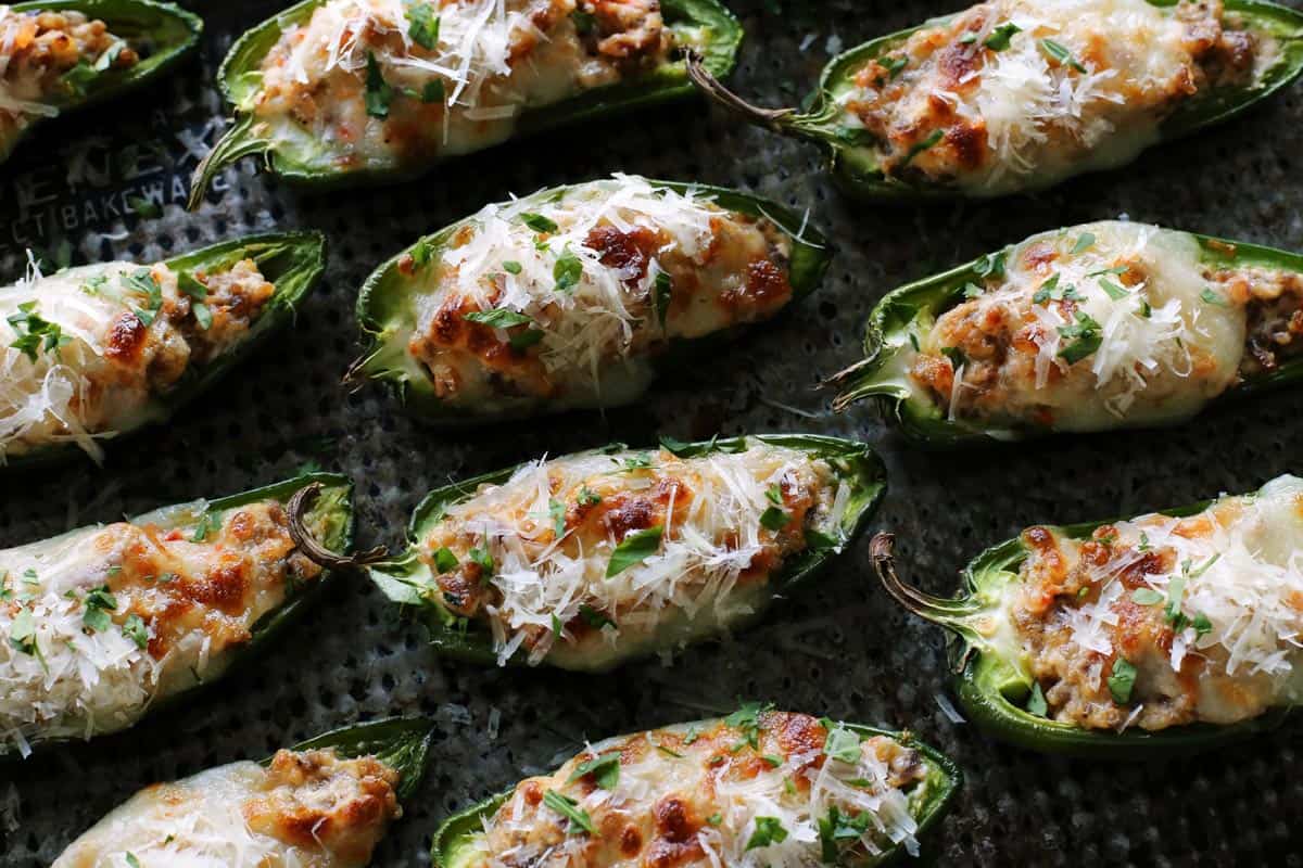 baked jalapeno poppers on a pan