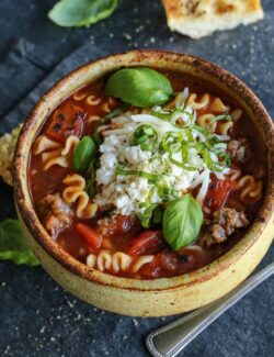 a bowl of lasagna soup