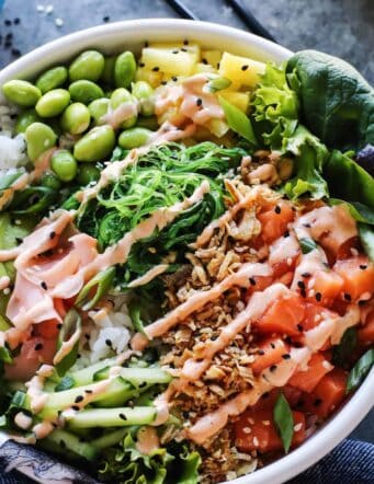 poke bowl with spicy aioli