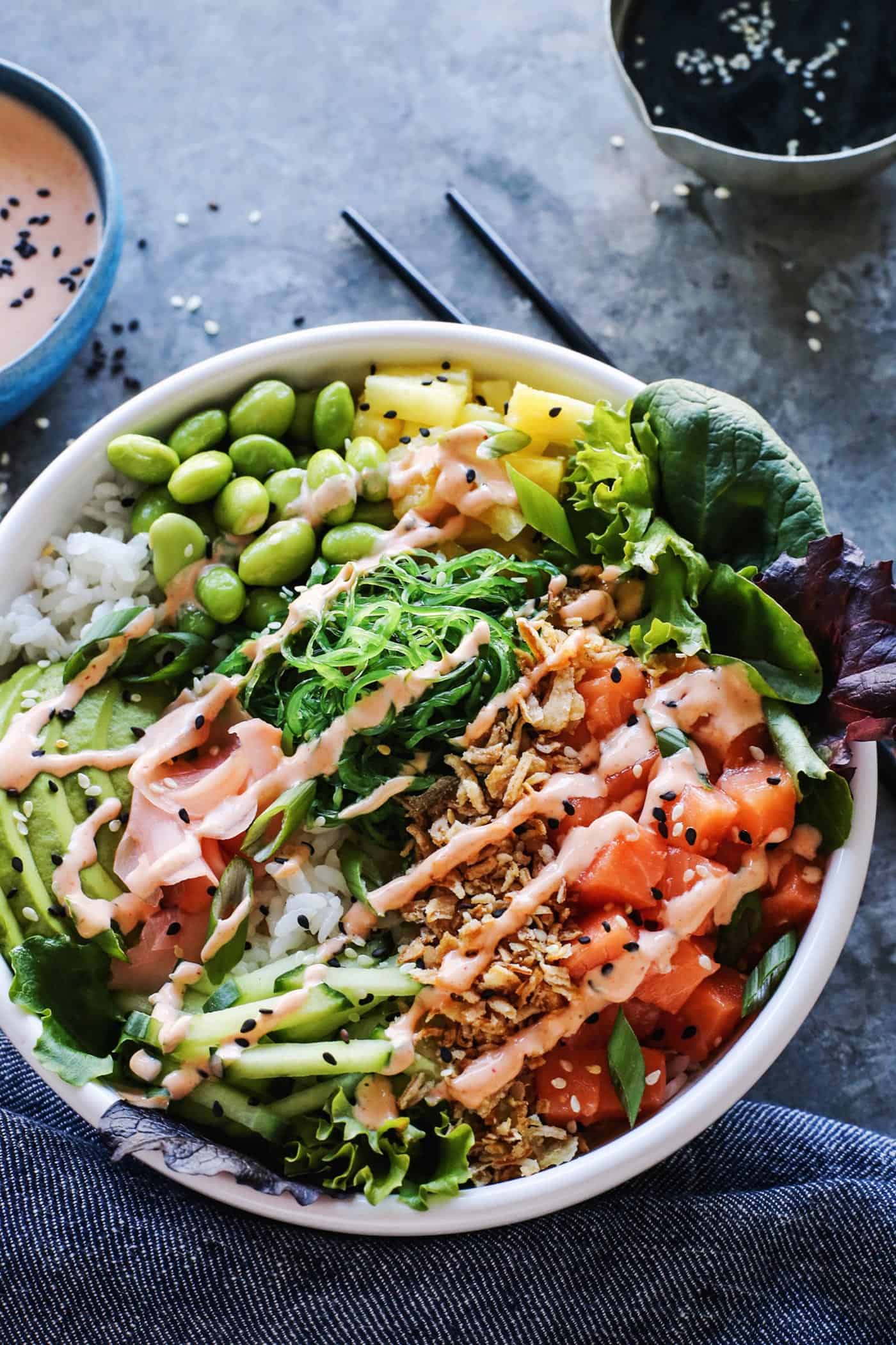 Hawaiian poke bowl with salmon