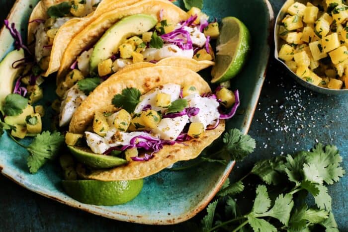 fish tacos with roasted pineapple 