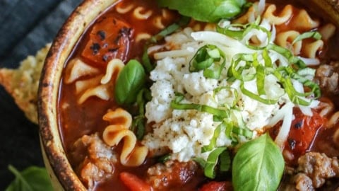 lasagna soup in a bowl