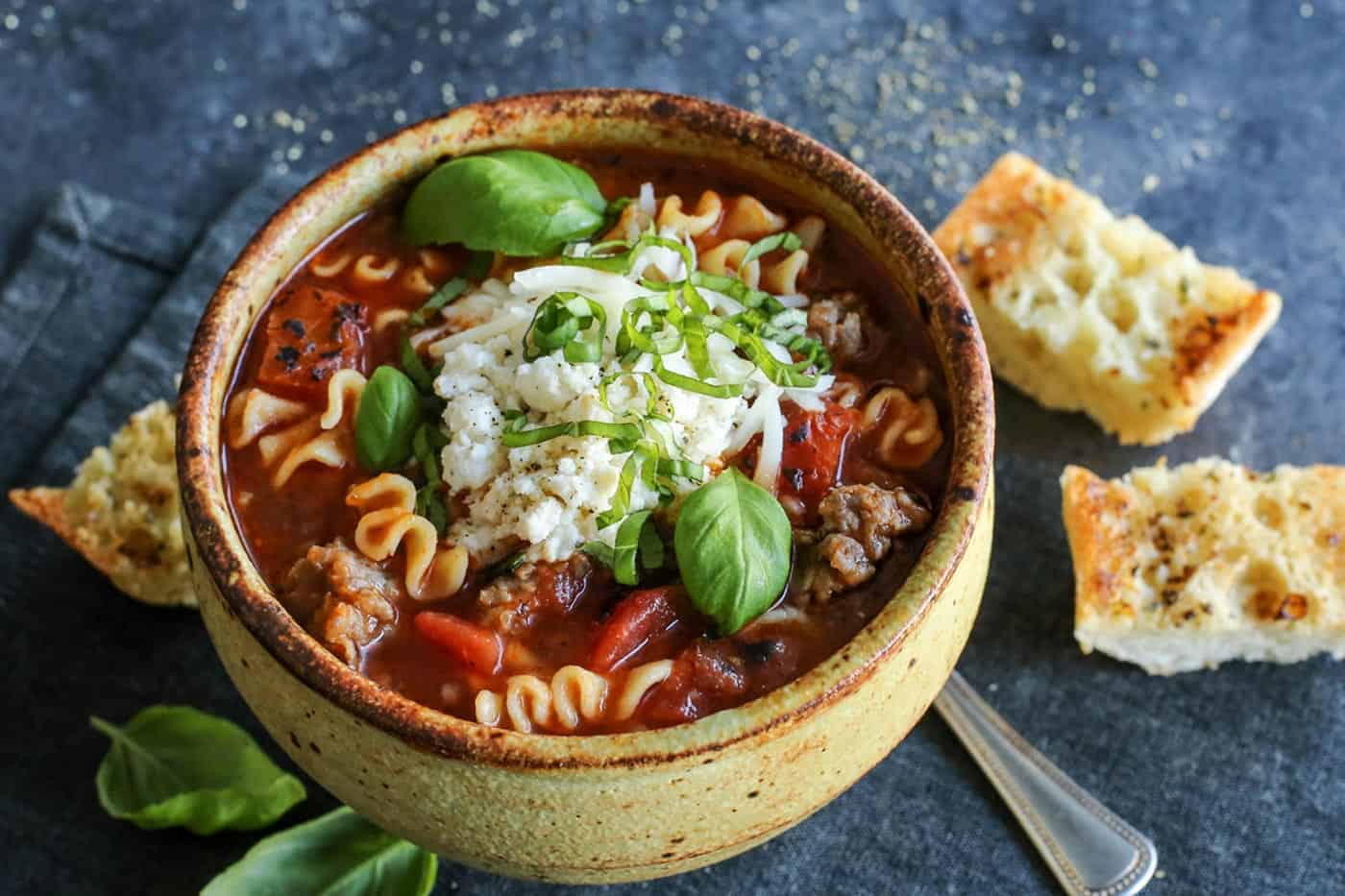 lasagna soup in a bowl